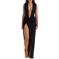 Robe longue plongeante noire personnalisée Robes de bal élégantes pour femmes audacieuses Robes de la mère de la mariée