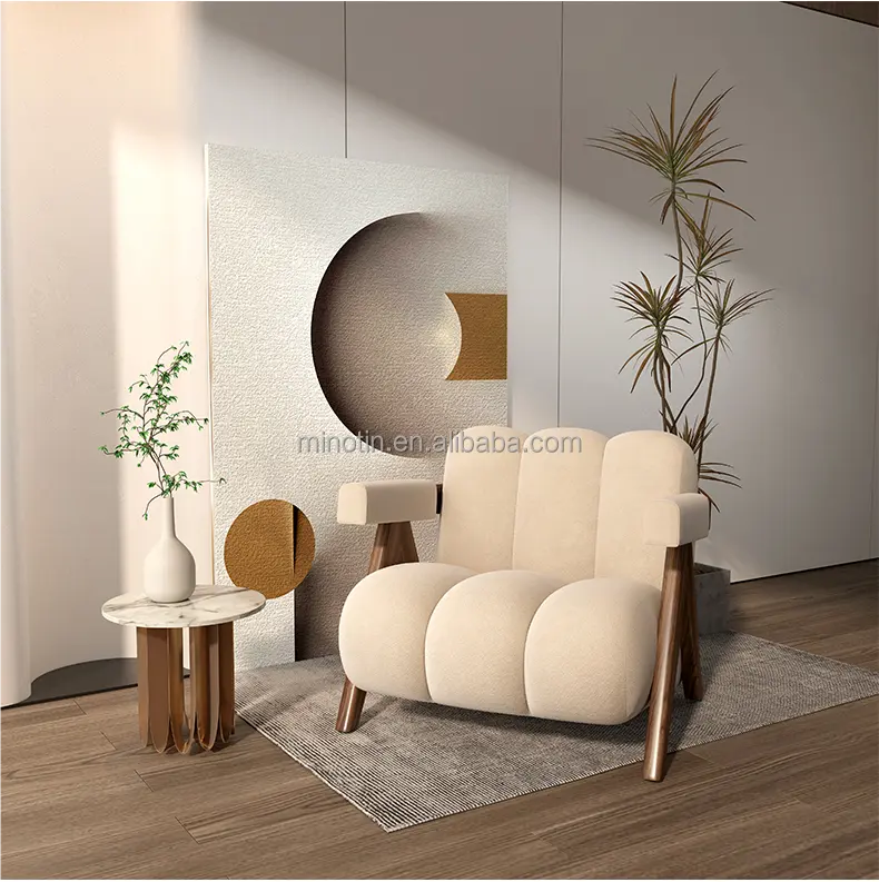 White Sherpa Fabric With Solid Wood Japandi Velvet Fabric Cough Living Room Sofa Furniture Chair For Home