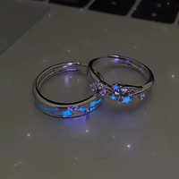Bagues de couple ajustables en forme d'étoile bleue, bagues de promesse assorties avec diamants en étoile ouverte