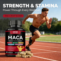 Capsules de racine de maca OEM pour hommes, énergie, santé de la prostate et amélioration masculine, avec formule de maca noire, maca rouge et ginseng