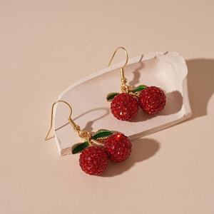Pendientes de Gancho con Forma de Cereza y Diamantes, Estilo Coreano, Versátiles, Elegantes y Dulces - Product Image 4