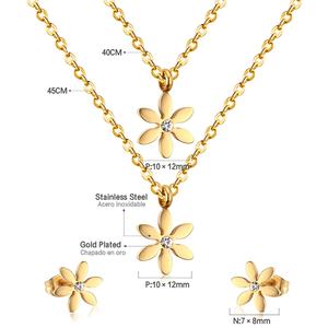 Asonsteel Gold-plated Stainless Steel Flower Jewelry <b>Set</b> <b>Necklace</b> <b>and</b> <b>Earring</b> Jewelry <b>Set</b> - Product Image 3