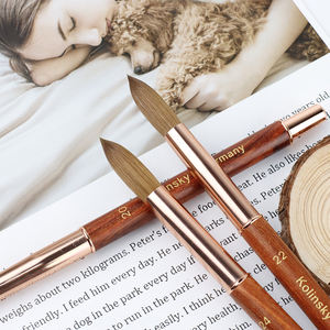 แปรงขัดเล็บอะคริลิค Kolinsky 100% บริสุทธิ์ทำจากไม้ดีไซน์แบบหนาและนุ่มตามสั่งของเยอรมนี - Product Image 1