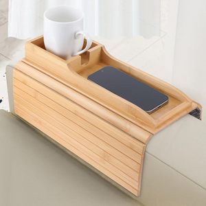 Bandeja de bambú para portavasos de sofá, mesa de brazo de sofá plegable y mesa auxiliar para sala de estar, accesorios de sofá, bandeja de consola de sofá - Product Image 1