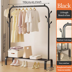 Étagère en tissu métallique à tige unique personnalisable avec 6 crochets Étagère inférieure mobile pour chaussures Vêtements Séchage Chambre Balcon Porte-vêtements - Product Image 5