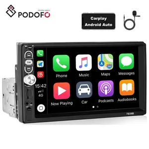 Podofo 7 ''シングルディンカーステレオとCarplay Android Auto 1 DinカーラジオカーMP5プレーヤーBTFM EQ Aux In Mic Auto Electronics