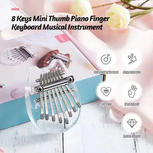 8 Key Mini Kalimba Thumb Piano Finger Percussion Keyboard Mini Kalimba Key Ring Crystal Cat Shape