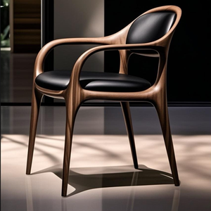 <span class=keywords><strong>Fauteuil</strong></span> nordique MinimalistWood Chaise arrière en cuir en bois de noyer massif minimaliste pour la maison - Product Image 1