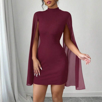 Robe de cape en mousseline de soie à motif solide pour femmes Style décontracté pour la saison d'automne à la mode Sexy robe courte décontractée