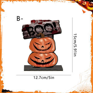 Nueva decoración de Halloween, artesanía de madera, adorno de escritorio, calabaza, bruja, adorno de madera para Halloween, suministros de decoración para fiesta en casa - Product Image 6