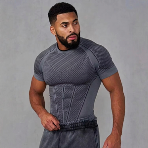 Magliette a compressione personalizzate, t-shirt sportive da <span class=keywords><strong>uomo</strong></span>, t-shirt raglan con ricamo in rilievo, t-shirt da <span class=keywords><strong>uomo</strong></span> all'ingrosso - Product Image 3