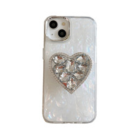 Coque de téléphone de luxe en forme de cœur avec support laser et strass pour iPhone 18 Pro Max, coque arrière en strass pour Apple 17 16