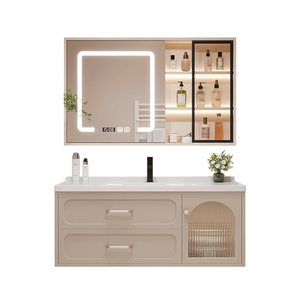 White smart bathroom cabinet glass display cabinet white countertop washbasin hanging cabinet body - Product Image 5