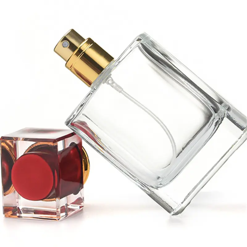 Spray de perfume da garrafa 50ml, vidro transparente luxuoso, parafuso lateral liso