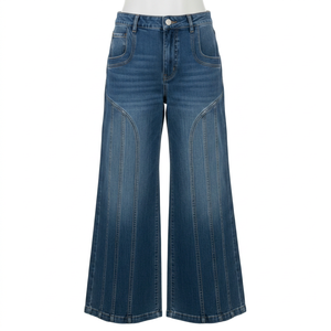 Pantalon en jean taille haute coupe ample pour homme, grande taille, décontracté, avec braguette boutonnée, bleu uni, en coton délavé, style jean - Product Image 1