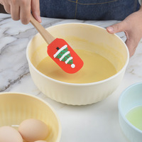 Cadeau de Noël : Spatule à beurre en silicone de qualité alimentaire à motif de Noël, petite, avec manche en bois, résistante au lave-vaisselle, outil de pâtisserie, racloir