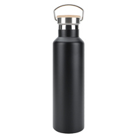 Botol vakum tutup bambu, termos dinding ganda, Stainless Steel, botol air bambu terisolasi dengan pegangan