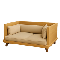 Lit pour chien en bois massif rectangulaire écologique, style moderne, avec cadre surélevé et coussin moelleux, mobilier durable pour animaux de compagnie