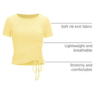 Top de Yoga Personalizado para Mujer, Manga Corta, con Cordón Lateral Ajustable, Camiseta Deportiva Acanalada para Pilates, Danza y Fitness - Product Image 4