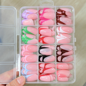 288 <span class=keywords><strong>faux</strong></span> <span class=keywords><strong>ongles</strong></span> à presser, colorés, French Manucure, brillants, carrés moyens, arc-en-ciel, couverture complète, aspect naturel, nude, acrylique - Product Image 2