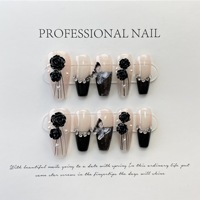 2 Uñas Postizas Acrílicas Rosas Hechas a Mano con Cobertura Completa, Adhesivas, con Flores 3D, Efecto Ojo de Gato, Formas Ataúd, Almendra, Francesa, Puntas Largas, Stiletto y Mariposa