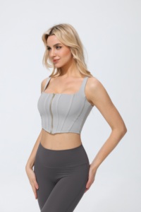 Set Top Corto con Scollo Quadrato e Cerniera, Leggings a Vita Alta, Completo Yoga Senza Cuciture, Abbigliamento Sportivo Due Pezzi - Product Image 4