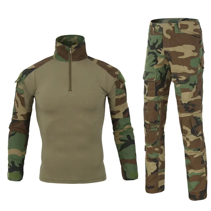 Custom Oem Logo Mannen Tactische Kleding Shirt En Combat Broek Set Lange Mouw 1/4 Zip Outdoor Militaire Kikker Pak uniform