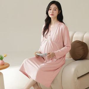 Autumn <strong>Maternity</strong> Nightdress Nursing Dress Nighty <strong>Maternity</strong> <strong>Hospital</strong> Nightgown Modal comfort Sleepwear Breastfeeding <strong>Pajamas</strong> - Product Image 2