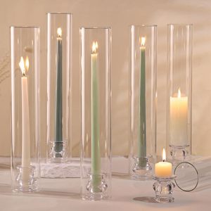 Portacandele Cilindrico in Vetro Hurricane Antivento per Candele Affusolate per Matrimoni e Feste - Product Image 1