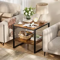 Table d'appoint carrée de 20 pouces, support pour mini réfrigérateur avec 2 étagères de rangement, tables d'appoint en bois industriel pour le salon, brun rustique