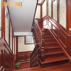 Rampe <span class=keywords><strong>d</strong></span>'escalier en bois <span class=keywords><strong>de</strong></span> rose noyer noir <span class=keywords><strong>de</strong></span> style néoclassique fabriquée en usine Villa en bois acajou escalier en forme <span class=keywords><strong>de</strong></span> L escalier incurvé - Product Image 2