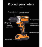 Ensemble de perceuse sans fil multifonctionnelle CAMPEGGI DMG2015 avec batterie au lithium, boîte à outils, pour l'entretien domestique, garantie 1 an