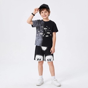 Ensembles de vêtements pour bébés garçons, style grunge, noir et <span class=keywords><strong>blanc</strong></span>, motif doodle, haut à imprimé grands yeux, <span class=keywords><strong>bermuda</strong></span>, streetwear pour enfants, tenue décontractée pour petit garçon - Product Image 1
