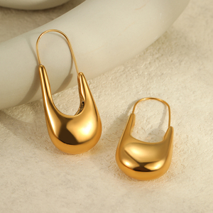 2025 moda nueva Alta Calidad Acero inoxidable geométrico declaración pendientes de aro 18K PVD textura elegante joyería inusual - Product Image 4