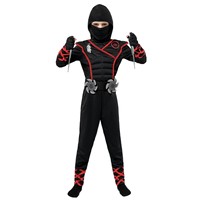 Set Kostum Ninja Berlapis Busa untuk Anak-anak dengan Tudung, Masker, Senjata, dan Aksesoris Garis Merah, Pakaian Seni Bela Diri untuk Pesta Halloween dan Cosplay