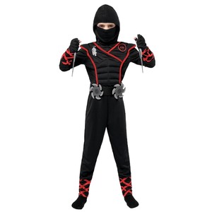 Conjunto de Disfraz de Ninja Acolchado para Niños con Capucha, Máscara y Accesorios de Armas, Traje de Artes Marciales con Línea Roja para Halloween, Cosplay y Fiestas - Product Image 5