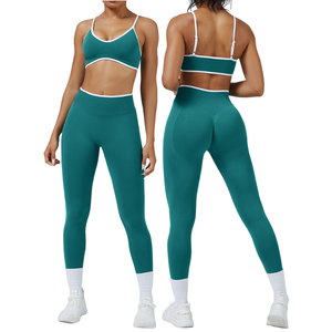 Conjunto <span class=keywords><strong>de</strong></span> entrenamiento sin costuras para mujer, traje <span class=keywords><strong>de</strong></span> Yoga <span class=keywords><strong>de</strong></span> bloque <span class=keywords><strong>de</strong></span> Color, Sujetador deportivo sin espalda, camiseta sin mangas con mallas o pantalones cortos, ropa <span class=keywords><strong>de</strong></span> Fitness <span class=keywords><strong>de</strong></span> 2 piezas - Product Image 4
