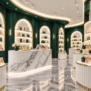 Diseño Interior de Lujo para Tienda de Perfumes Verde Esmeralda, Muebles de Exhibición Personalizados para Tienda de Fragancias - Product Image 1