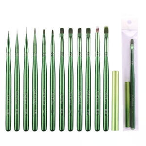 12pcs Green Wooden Handle Nail Brush <b>Set</b> with Pencil Bag Liner Drawing Pen Custom Logo Salon Manicure Nail Art Brush - Product Image 6