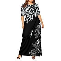 Nouvelle Robe Puletasi Tonga Grande Taille Personnalisée pour Femme, Col Rond, Ourlet Irrégulier, Maxi, Demi-Manches, 2 Pièces, Vente en Gros Usine
