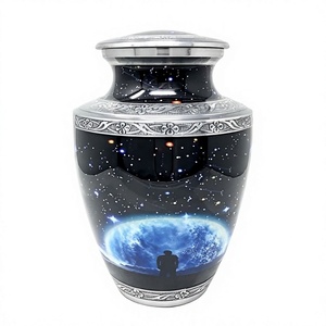 Urna de cremación funeraria grabada en plata con estampado de galaxia para cenizas buena venta al por mayor cenizas humanas de cremación urna de Metal para adultos - Product Image 1