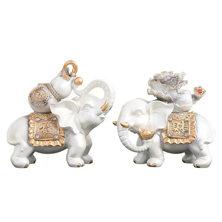 2021 Moderne Fengshui Home Decor Wit Enfeite De Elefante Branco Woonkamer Tv Kast Olifanten Sculptuur Lucky Ornamenten