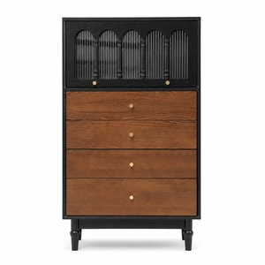 Retro Style Solid Wood <strong>Chest</strong> <strong>of</strong> <strong>Drawers</strong> Living Room Storage Cabinet Multi Functional Dark Walnut Color Furniture - Product Image 1