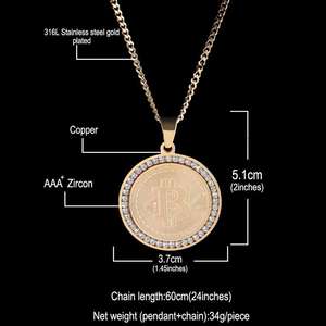 Personalizado al por mayor de alta calidad chapado en oro de acero inoxidable circón moneda colgante collar joyería - Product Image 6