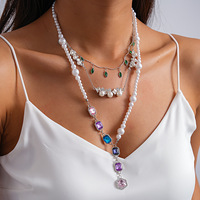 Collier de perles superposé, collier ras du cou en perles blanches en forme de goutte, collier de mariée de luxe en argent serti de diamants, collier de perles.