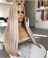 Perruques Frontales en Dentelle HD Transparente Cheveux Humains Vierges Européens, Blonds Cendrés à Mèches, Raides, Tons Froids, Livraison Rapide