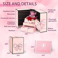 TC Custom Luxe LED Sieraden Dubbele Openbare Ladekastje Ge conserveerde Roos Bloem Valentijnsdag Moederdag Cadeaus Mosbeer Met Doos