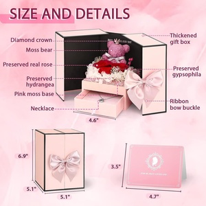Caja de Joyería LED de Lujo Personalizada TC con Doble Puerta Abatible, Rosa Preservada, Regalos para el Día de San Valentín y el Día de la Madre, Oso de Musgo con Caja - Product Image 3