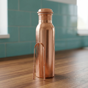 Grattoir à langue et bouteille d'eau en cuivre pur, faits à la main, écologiques, pour la vente en gros et les voyages - Product Image 1