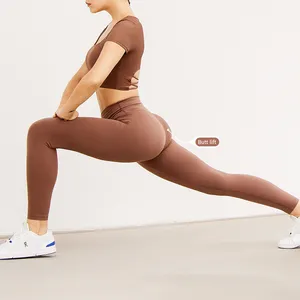 Disesuaikan Logo wanita 2 buah aktif pakaian Gym tinggi elastis cepat kering pakaian Yoga kebugaran latihan Yoga Set